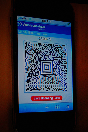 Barcode boarding pass on a phone